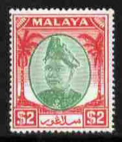 Malaya - Selangor 1949-55 Sultan $2 green & scarlet mounted mint SG 109