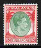 Singapore 1948-52 KG6 $2 green & scarlet P14 mounted mint SG 14