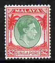 Singapore 1948-52 KG6 $2 green & scarlet P14 mounted mint SG 14