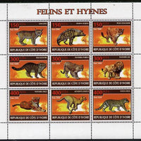 Ivory Coast 2009 Big cats & Hyenas perf sheetlet containing 9 values unmounted mint
