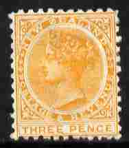 New Zealand 1882 QV 3d yellow P11 mounted mint SG 240