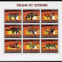 Ivory Coast 2009 Big cats & Hyenas imperf sheetlet containing 9 values unmounted mint