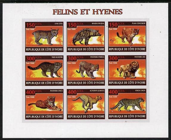 Ivory Coast 2009 Big cats & Hyenas imperf sheetlet containing 9 values unmounted mint