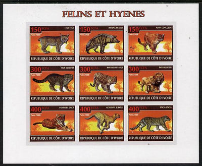 Ivory Coast 2009 Big cats & Hyenas imperf sheetlet containing 9 values unmounted mint