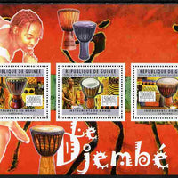 Guinea - Conakry 2011 Musical Instruments - Djembe Drums perf sheetlet containing 3 values unmounted mint