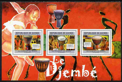 Guinea - Conakry 2011 Musical Instruments - Djembe Drums perf sheetlet containing 3 values unmounted mint
