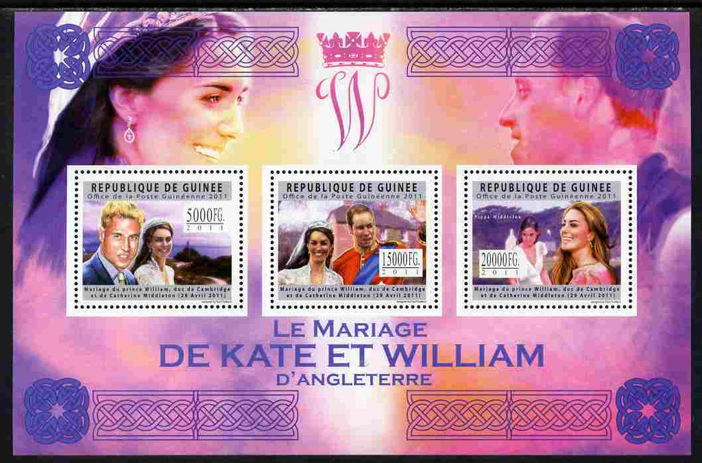 Guinea - Conakry 2011 Royal Wedding - William & Kate perf sheetlet containing 3 values unmounted mint