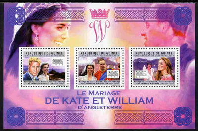 Guinea - Conakry 2011 Royal Wedding - William & Kate perf sheetlet containing 3 values unmounted mint