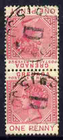Grenada 1887 QV 1d tête-bêche pair one stamp with Broken P variety (position R2/6) cds used, SG 40avar