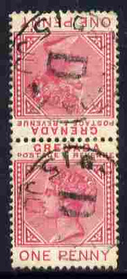 Grenada 1887 QV 1d tête-bêche pair one stamp with Broken P variety (position R2/6) cds used, SG 40avar