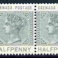 Grenada 1887 QV 1/2d dull green,horiz marginal pair one stamp with 'Sliced H' variety (Position R9/1 ?) unmounted mint SG 30var