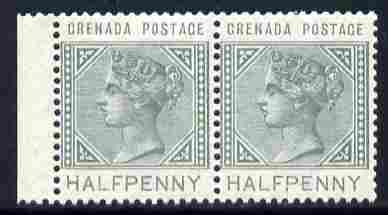 Grenada 1887 QV 1/2d dull green,horiz marginal pair one stamp with 'Sliced H' variety (Position R9/1 ?) unmounted mint SG 30var