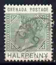 Grenada 1887 QV 1/2d dull green with 'Sliced H' variety (Position R9/1 ?) fine cds used SG 30var