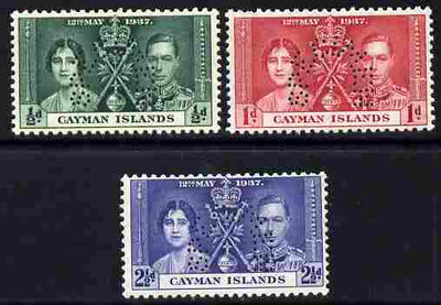 Cayman Islands 1937 KG6 Coronatio set of 3 perforated SPECIMEN fine with gum and only 415 produced