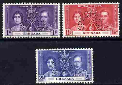 Grenada 1937 KG6 Coronatio set of 3 perforated SPECIMEN fine with gum and only 415 produced