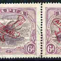 Papua 1930 air 6d (Ash printing) marginal horizontal pair, one stamp with POSTACE variety fine cds used SG 119a