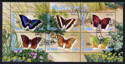Chad 2012 Butterflies #4 perf sheetlet containing 6 values cto used