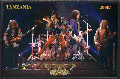 Tanzania 1996 Aerosmith #2 imperf deluxe m/sheet 2,000s value on thin card with gold embossing and numbered on reverse unmounted mint