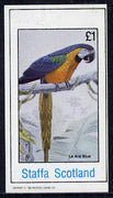 Staffa 1982 Birds #19 (Parrot) imperf souvenir sheet (£1 value) unmounted mint