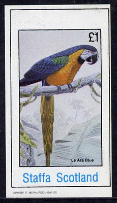 Staffa 1982 Birds #19 (Parrot) imperf souvenir sheet (£1 value) unmounted mint