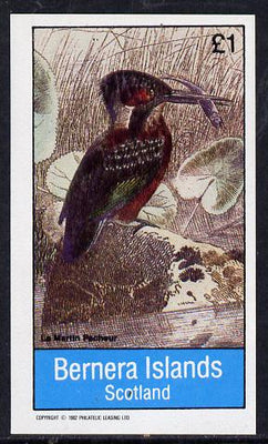 Bernera 1982 Birds #38 (Kingfisher) imperf souvenir sheet (£1 value) unmounted mint