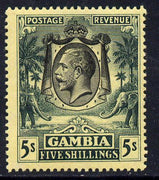Gambia 1922-29 KG5 MCA Elephant & Palm 5s black & green on yellow mounted mint SG 121