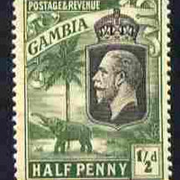 Gambia 1922-29 KG5 Script CA Elephant & Palm 1/2d black & green mounted mint SG 122