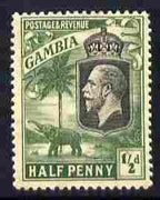 Gambia 1922-29 KG5 Script CA Elephant & Palm 1/2d black & green mounted mint SG 122