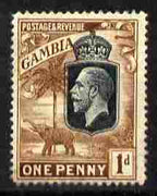 Gambia 1922-29 KG5 Script CA Elephant & Palm 1d black & brown mounted mint SG 124