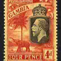 Gambia 1922-29 KG5 Script CA Elephant & Palm 4d black & red on yellow mounted mint SG 129