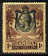 Gambia 1922-29 KG5 Script CA Elephant & Palm 1s black & purple on yellow mounted mint SG 134