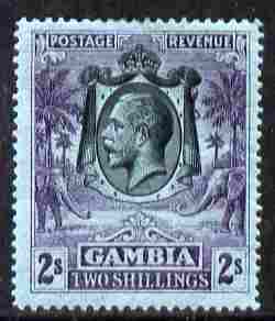 Gambia 1922-29 KG5 Script CA Elephant & Palm 2s black & purple on blue mounted mint SG 136