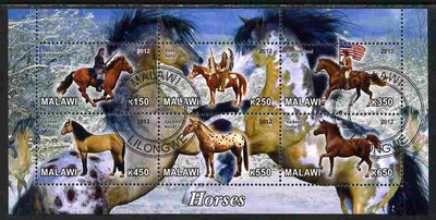 Malawi 2012 Horses #2 perf sheetlet containing 6 values cto used