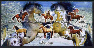 Malawi 2012 Horses #2 imperf sheetlet containing 6 values unmounted mint
