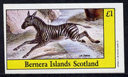 Bernera 1982 Animals (Zebra) imperf souvenir sheet (£1 value) unmounted mint