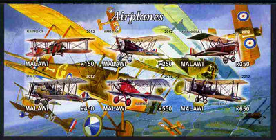 Malawi 2012 Early Bi-planes imperf sheetlet containing 6 values unmounted mint