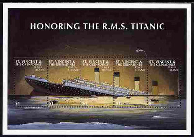 St Vincent 1997 85th Anniversary of Sinking of RMS Titanic perf sheetlet containing set of 5 values unmounted mint SG 3867a