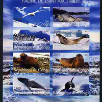 Congo 2012 Antarctic Fauna imperf sheetlet containing 8 values unmounted mint