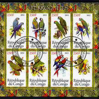Congo 2012 Parrots perf sheetlet containing 8 values fine cto used