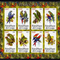 Congo 2012 Parrots imperf sheetlet containing 8 values unmounted mint