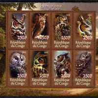 Congo 2012 Owls perf sheetlet containing 8 values unmounted mint