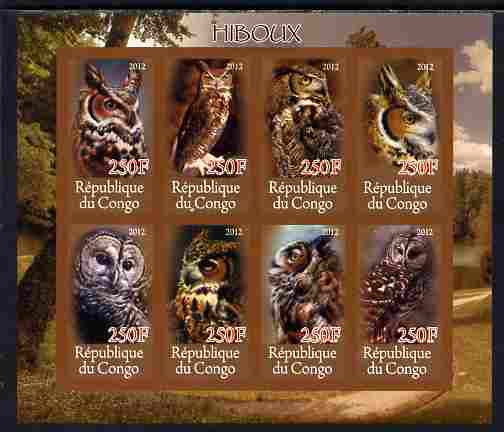 Congo 2012 Owls imperf sheetlet containing 8 values unmounted mint
