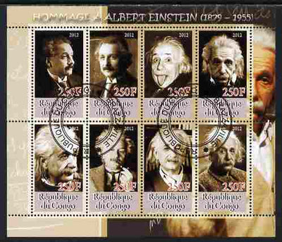 Congo 2012 Albert Einstein perf sheetlet containing 8 values fine cto used