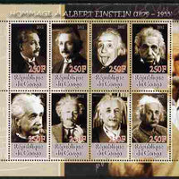 Congo 2012 Albert Einstein perf sheetlet containing 8 values unmounted mint