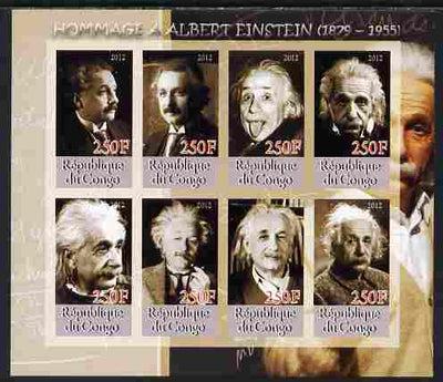 Congo 2012 Albert Einstein imperf sheetlet containing 8 values unmounted mint