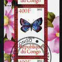 Congo 2012 Butterflies #1 perf sheetlet containing 3 values fine cto used