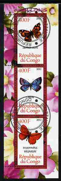 Congo 2012 Butterflies #1 perf sheetlet containing 3 values fine cto used