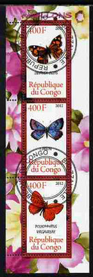 Congo 2012 Butterflies #1 perf sheetlet containing 3 values fine cto used