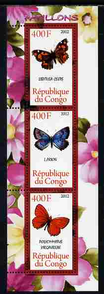 Congo 2012 Butterflies #1 perf sheetlet containing 3 values unmounted mint