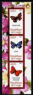 Congo 2012 Butterflies #1 perf sheetlet containing 3 values unmounted mint